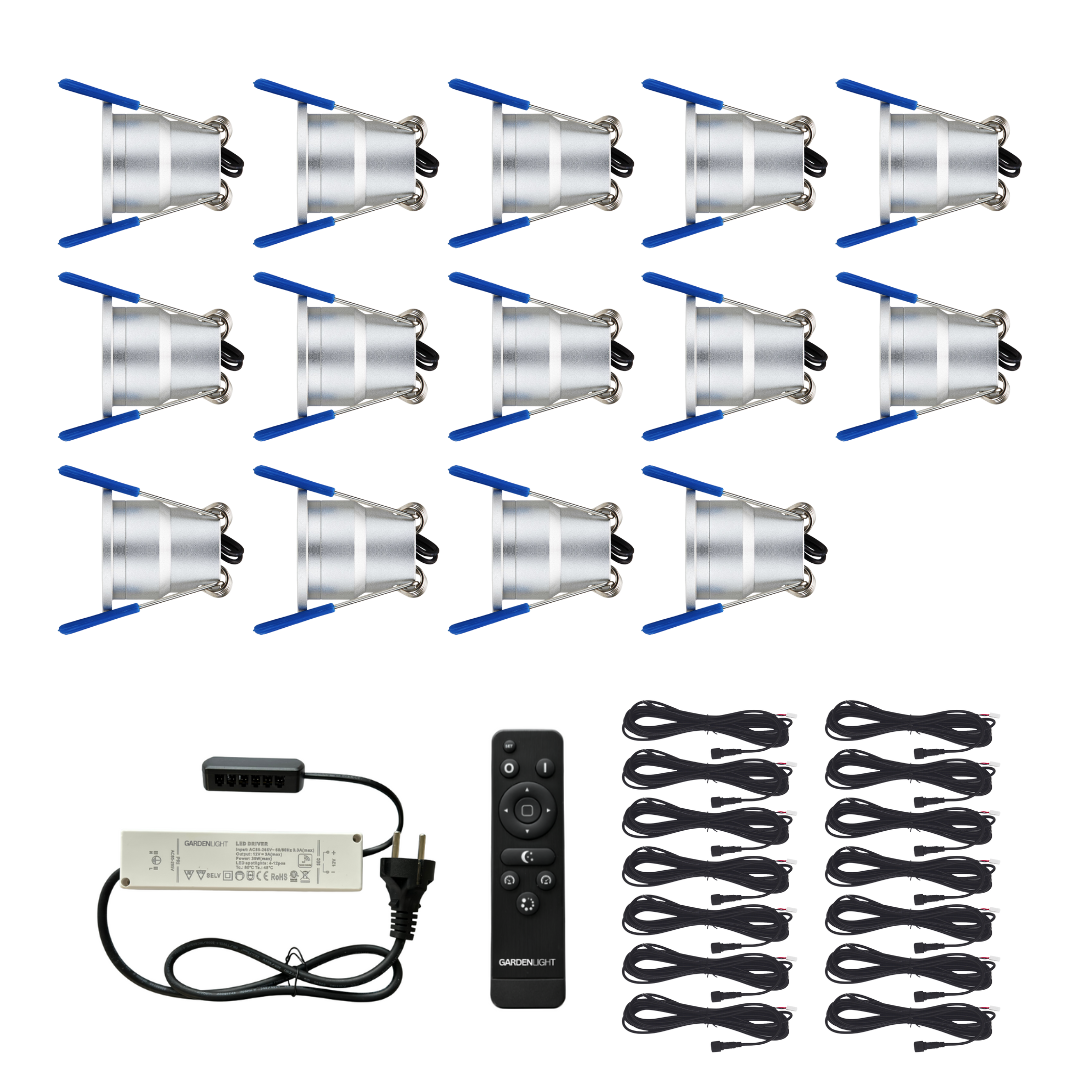 14er Komplettsystem Set (3 Watt) dimmbare LED-Einbaustrahler IP65 (Silber)